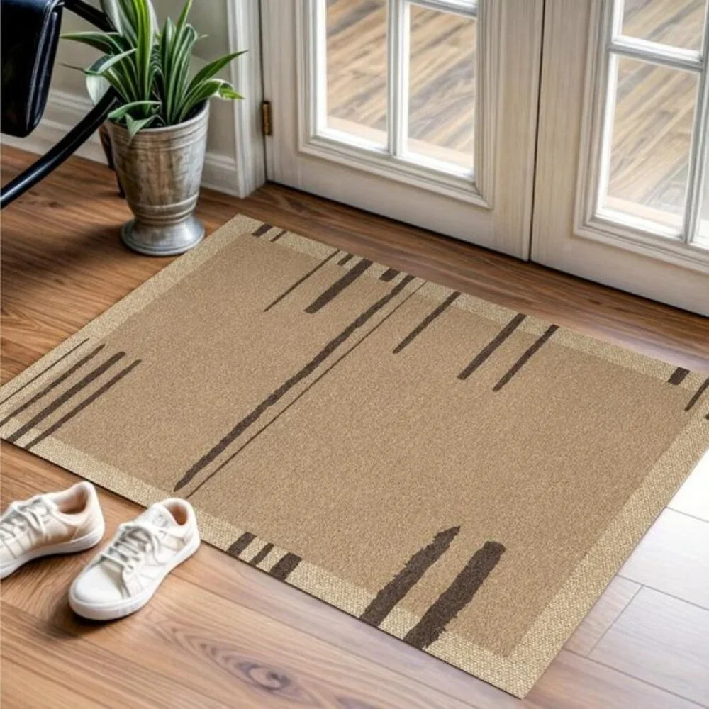 New Faux Jute 2x3 Doorway Rug, Washable Non-Slip Front Door Mat, Brown/Black